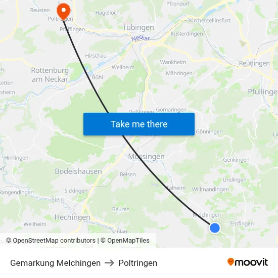 Gemarkung Melchingen to Poltringen map