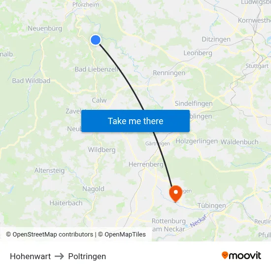 Hohenwart to Poltringen map