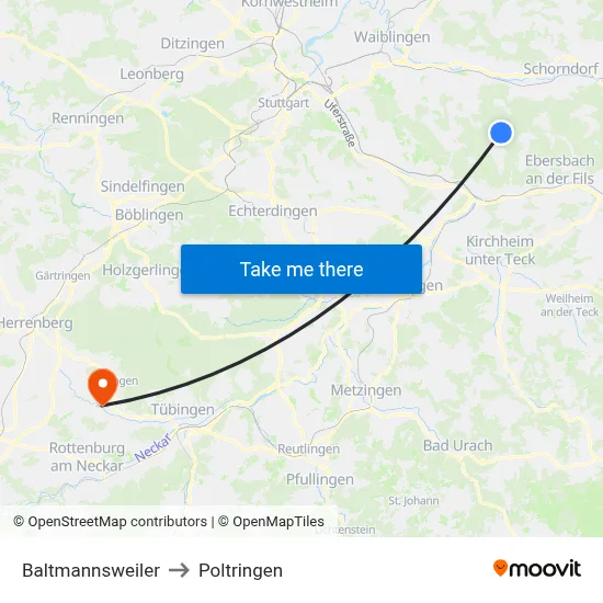 Baltmannsweiler to Poltringen map