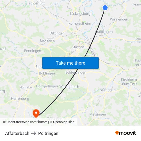 Affalterbach to Poltringen map