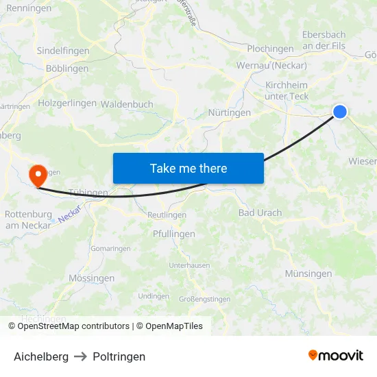 Aichelberg to Poltringen map