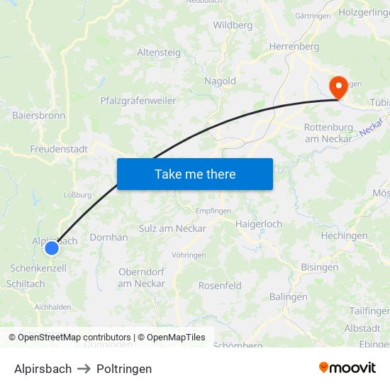 Alpirsbach to Poltringen map