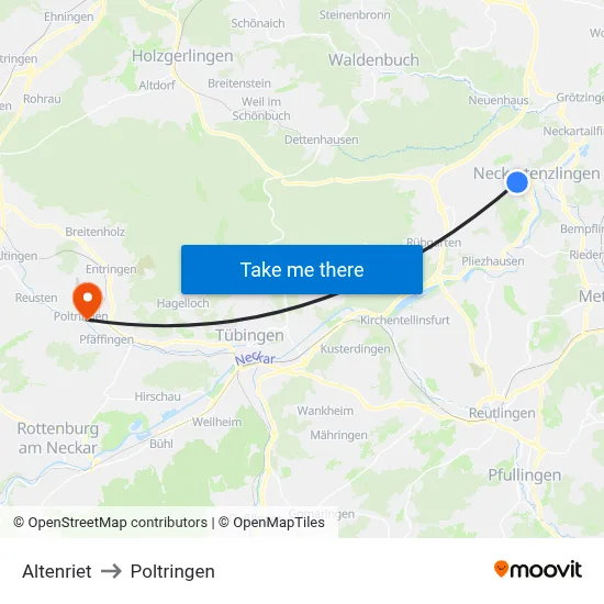 Altenriet to Poltringen map