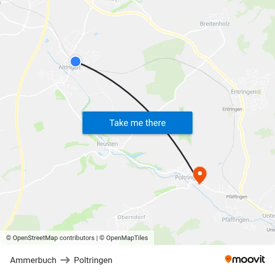 Ammerbuch to Poltringen map