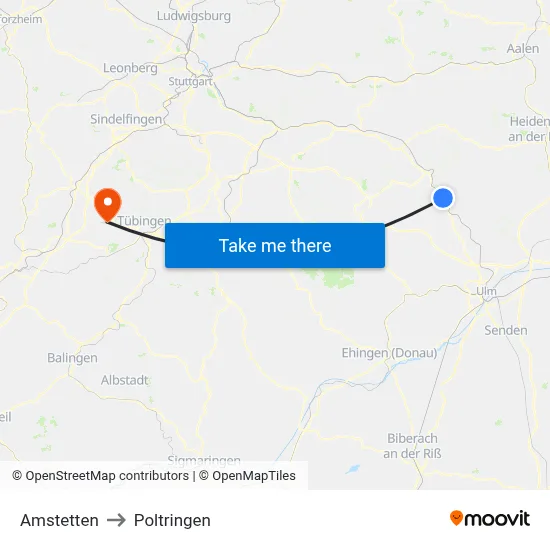 Amstetten to Poltringen map