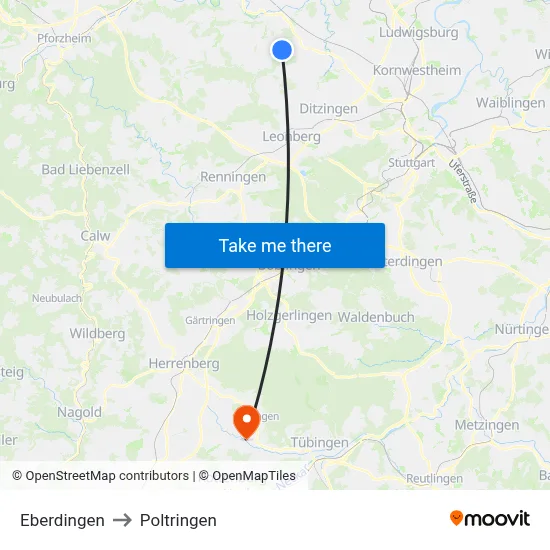 Eberdingen to Poltringen map