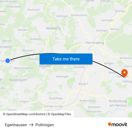 Egenhausen to Poltringen map