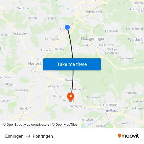 Ehningen to Poltringen map