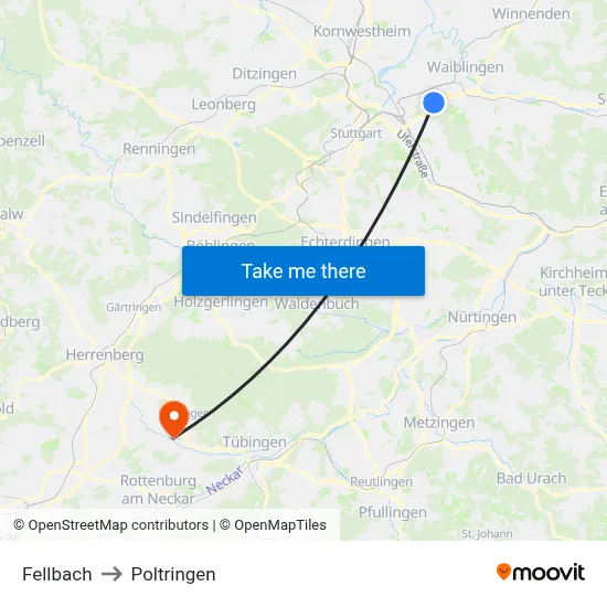 Fellbach to Poltringen map