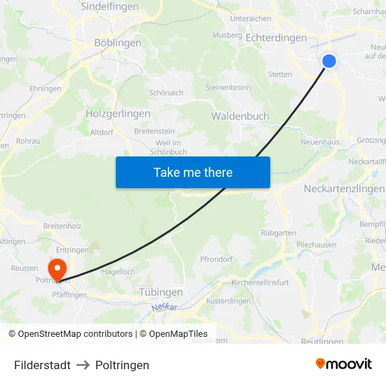 Filderstadt to Poltringen map