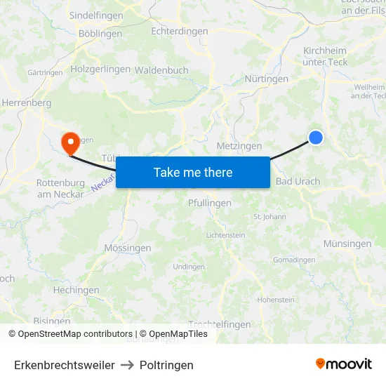 Erkenbrechtsweiler to Poltringen map
