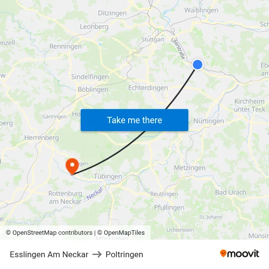 Esslingen Am Neckar to Poltringen map