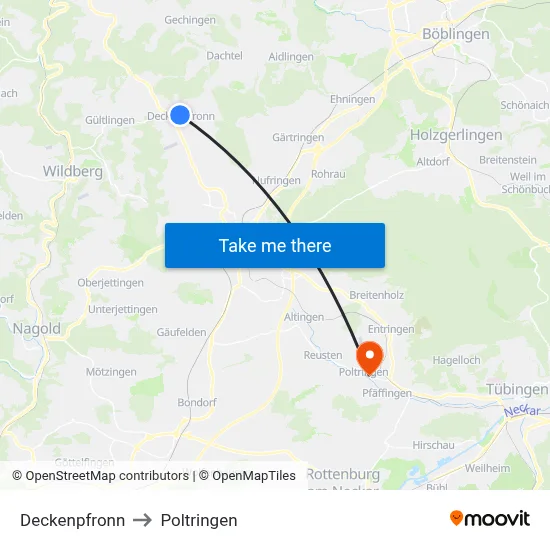 Deckenpfronn to Poltringen map