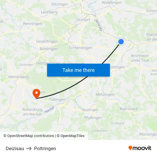 Deizisau to Poltringen map