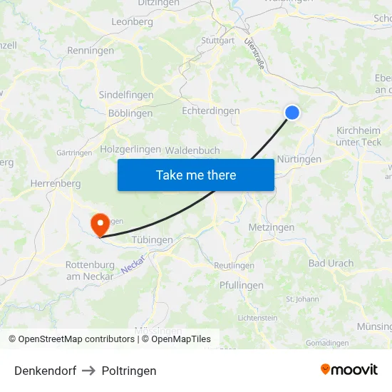 Denkendorf to Poltringen map