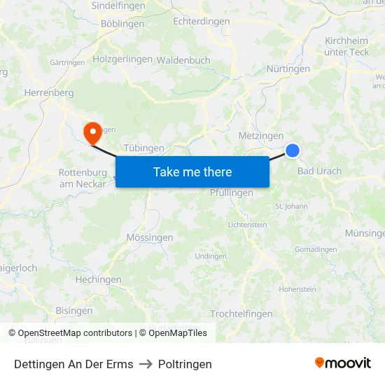 Dettingen An Der Erms to Poltringen map