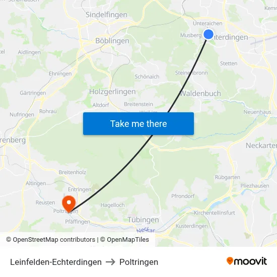 Leinfelden-Echterdingen to Poltringen map