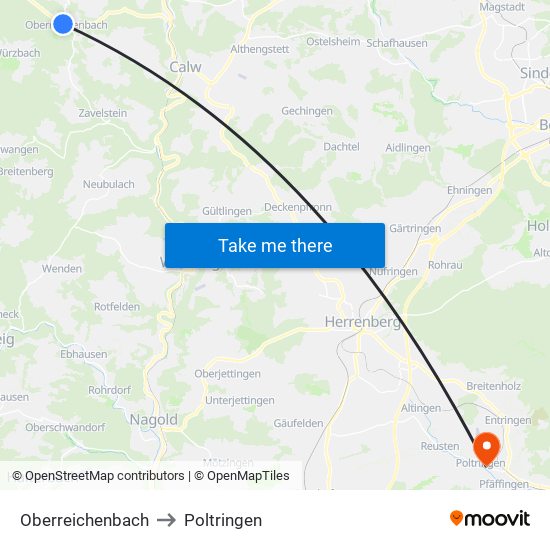 Oberreichenbach to Poltringen map