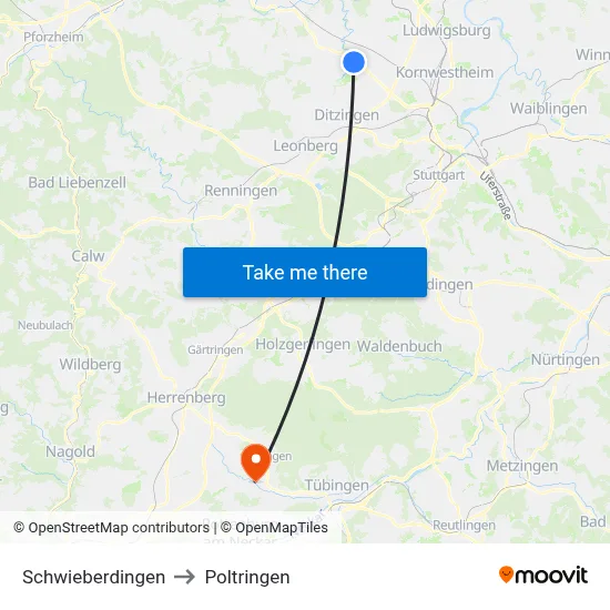 Schwieberdingen to Poltringen map