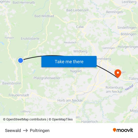 Seewald to Poltringen map