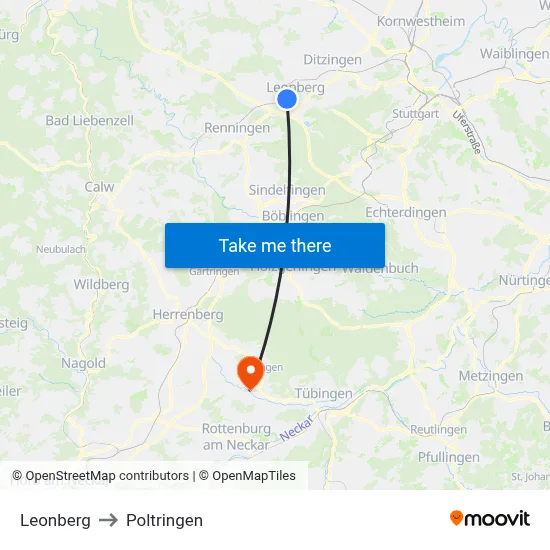 Leonberg to Poltringen map