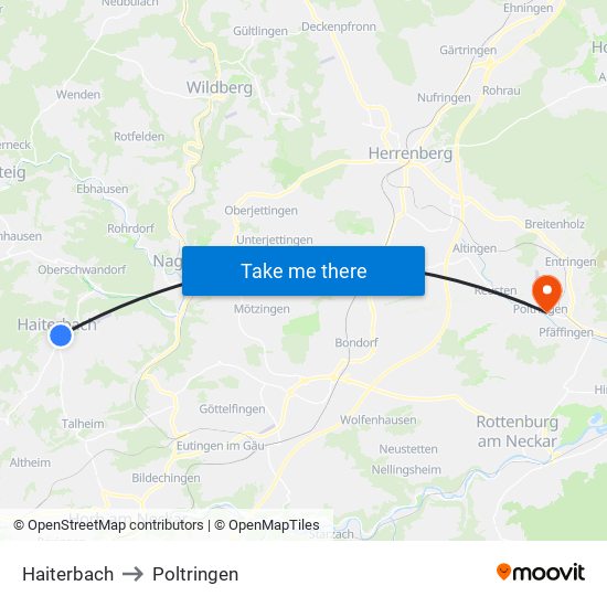 Haiterbach to Poltringen map