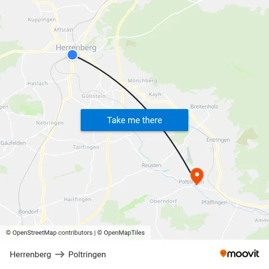 Herrenberg to Poltringen map