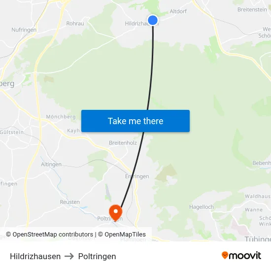 Hildrizhausen to Poltringen map