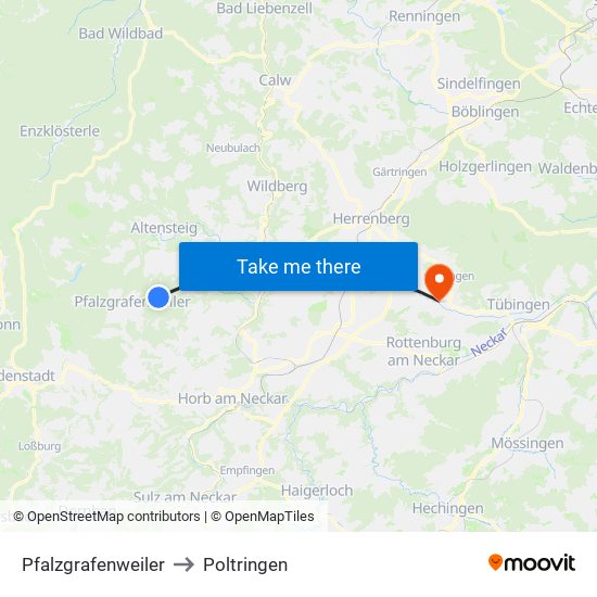 Pfalzgrafenweiler to Poltringen map