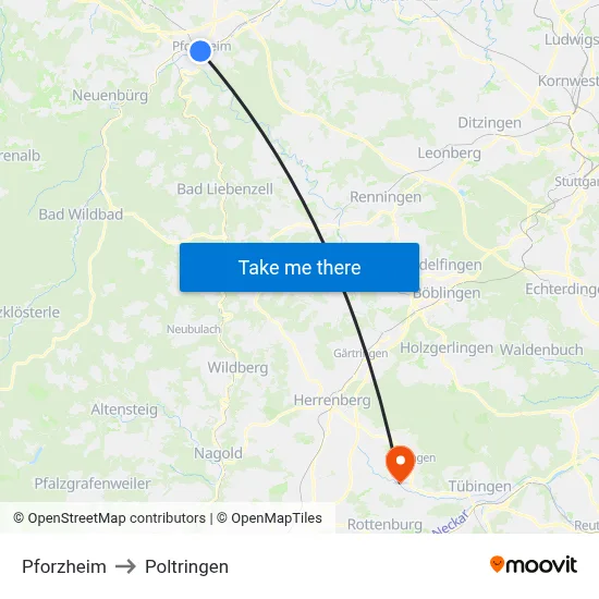 Pforzheim to Poltringen map