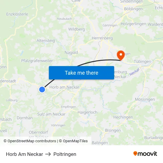 Horb Am Neckar to Poltringen map