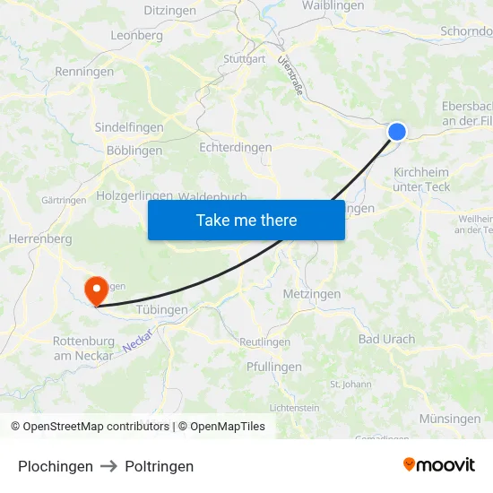 Plochingen to Poltringen map