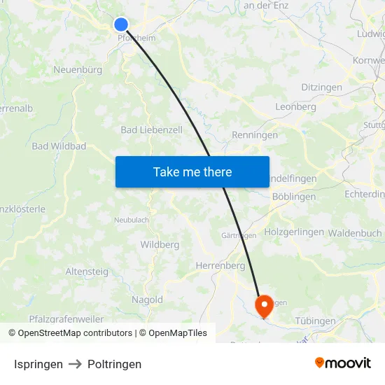 Ispringen to Poltringen map