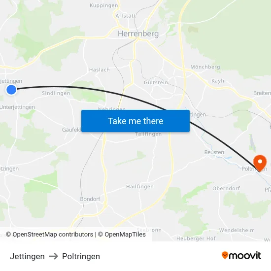 Jettingen to Poltringen map