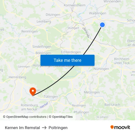 Kernen Im Remstal to Poltringen map