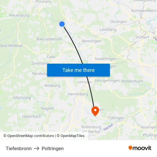 Tiefenbronn to Poltringen map