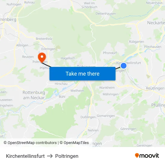 Kirchentellinsfurt to Poltringen map