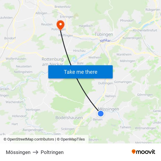 Mössingen to Poltringen map