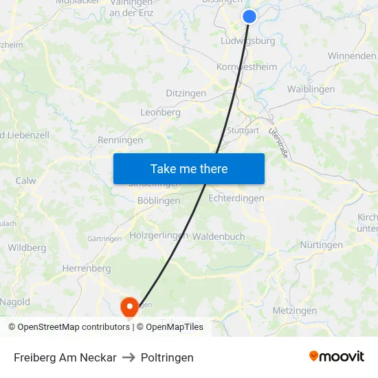 Freiberg Am Neckar to Poltringen map
