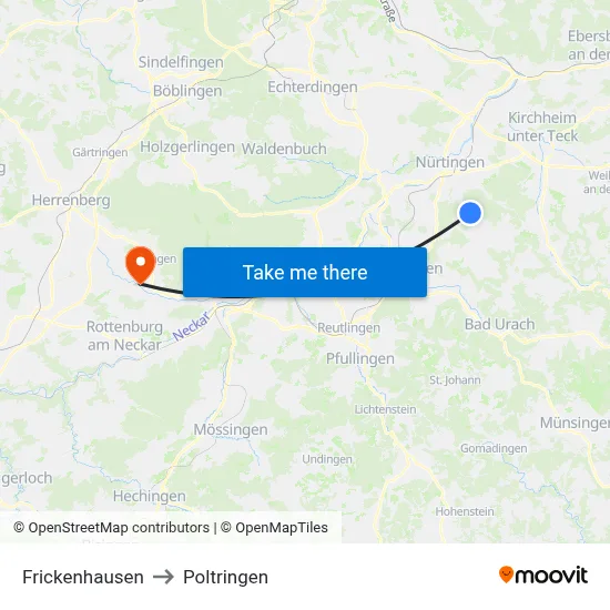 Frickenhausen to Poltringen map