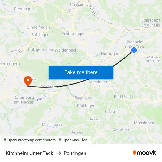 Kirchheim Unter Teck to Poltringen map