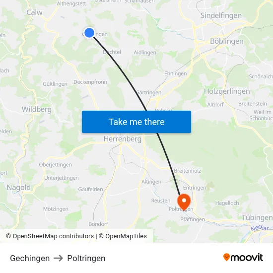 Gechingen to Poltringen map