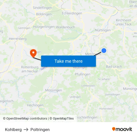 Kohlberg to Poltringen map