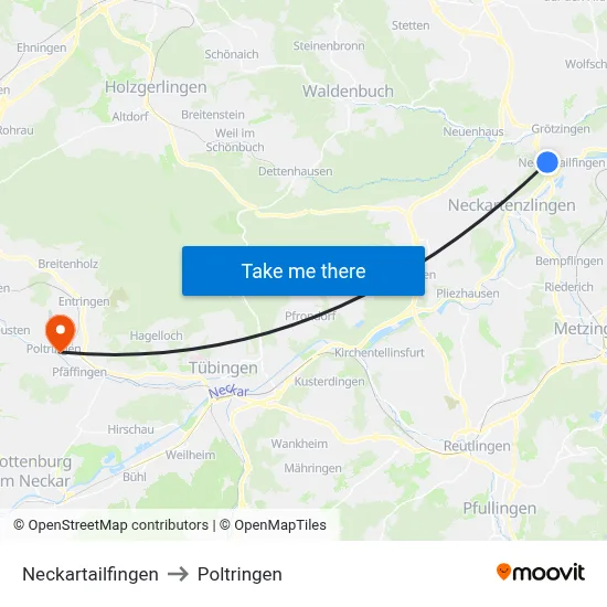 Neckartailfingen to Poltringen map
