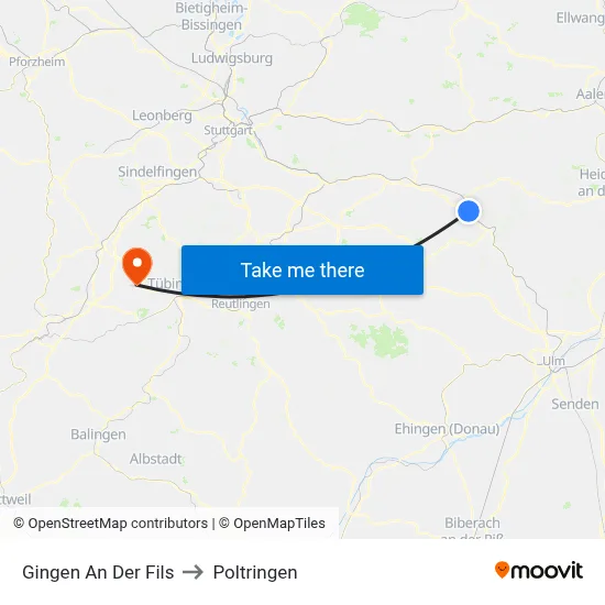 Gingen An Der Fils to Poltringen map