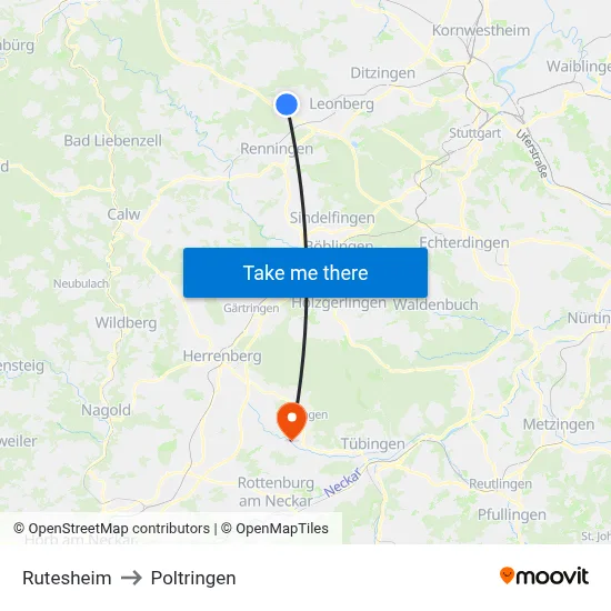 Rutesheim to Poltringen map
