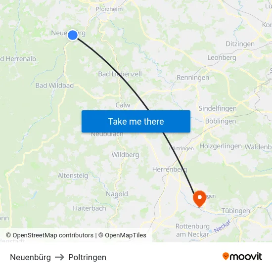Neuenbürg to Poltringen map