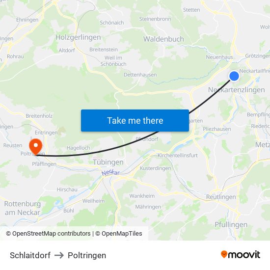 Schlaitdorf to Poltringen map