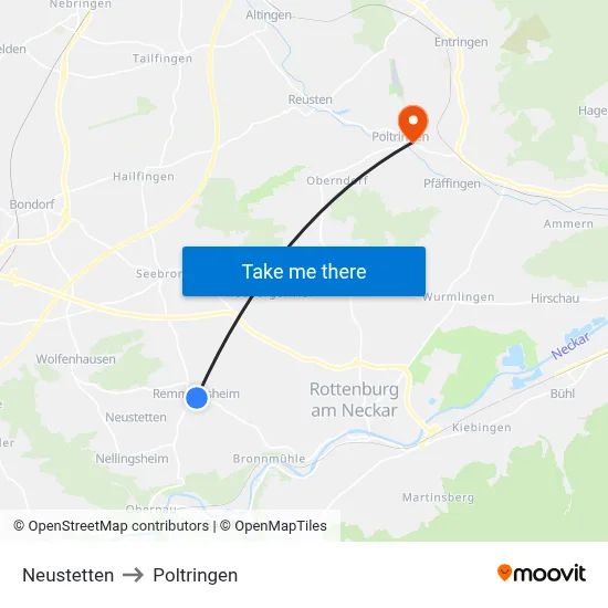 Neustetten to Poltringen map