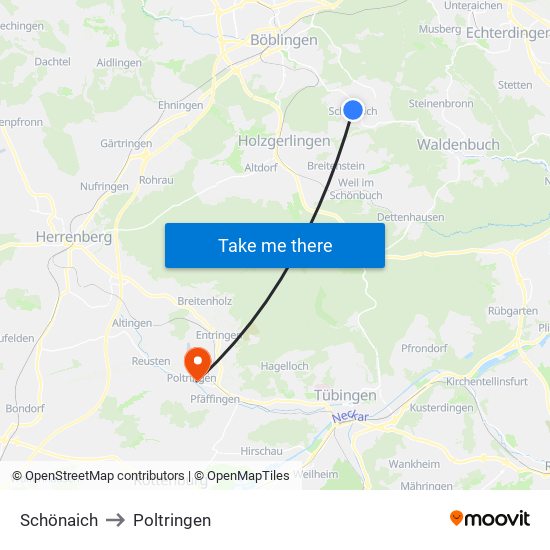 Schönaich to Poltringen map